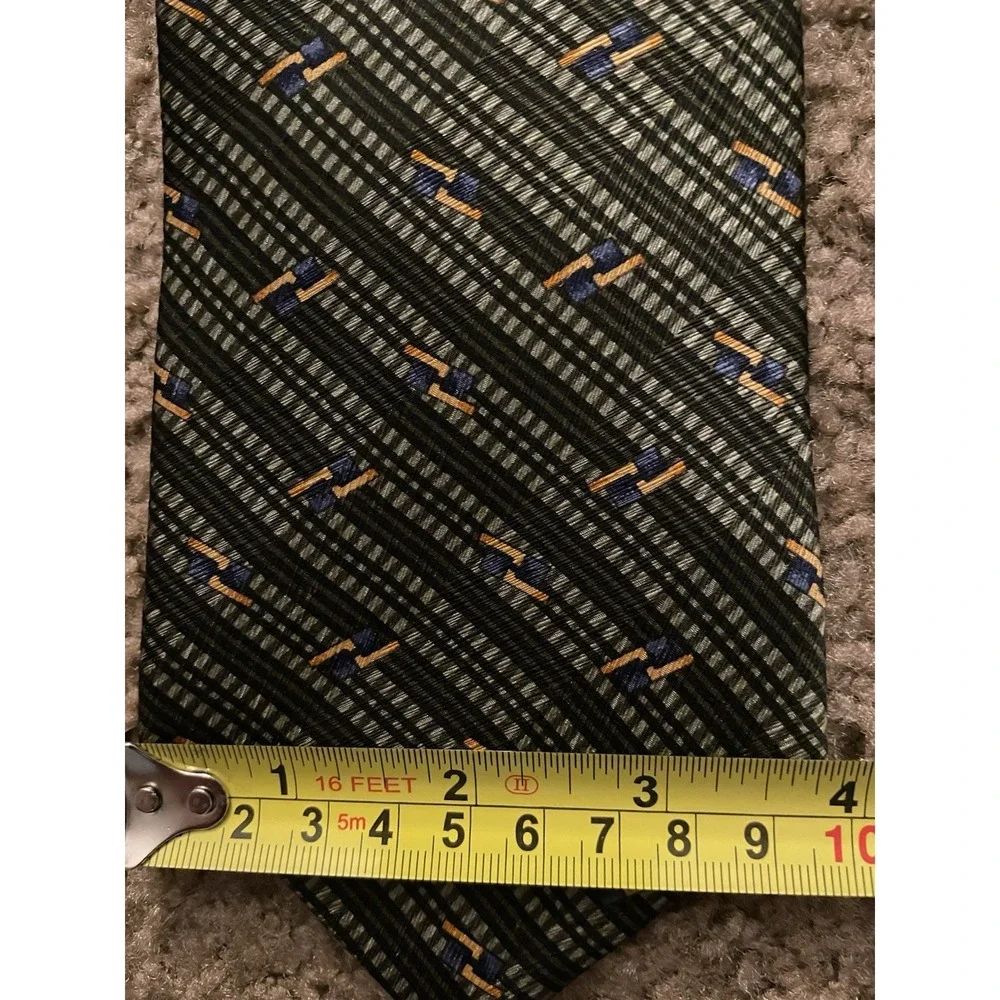 New Calvin Klein Neckwear Tie Green Gold Striped USA Made 100% Silk NWT JBHS